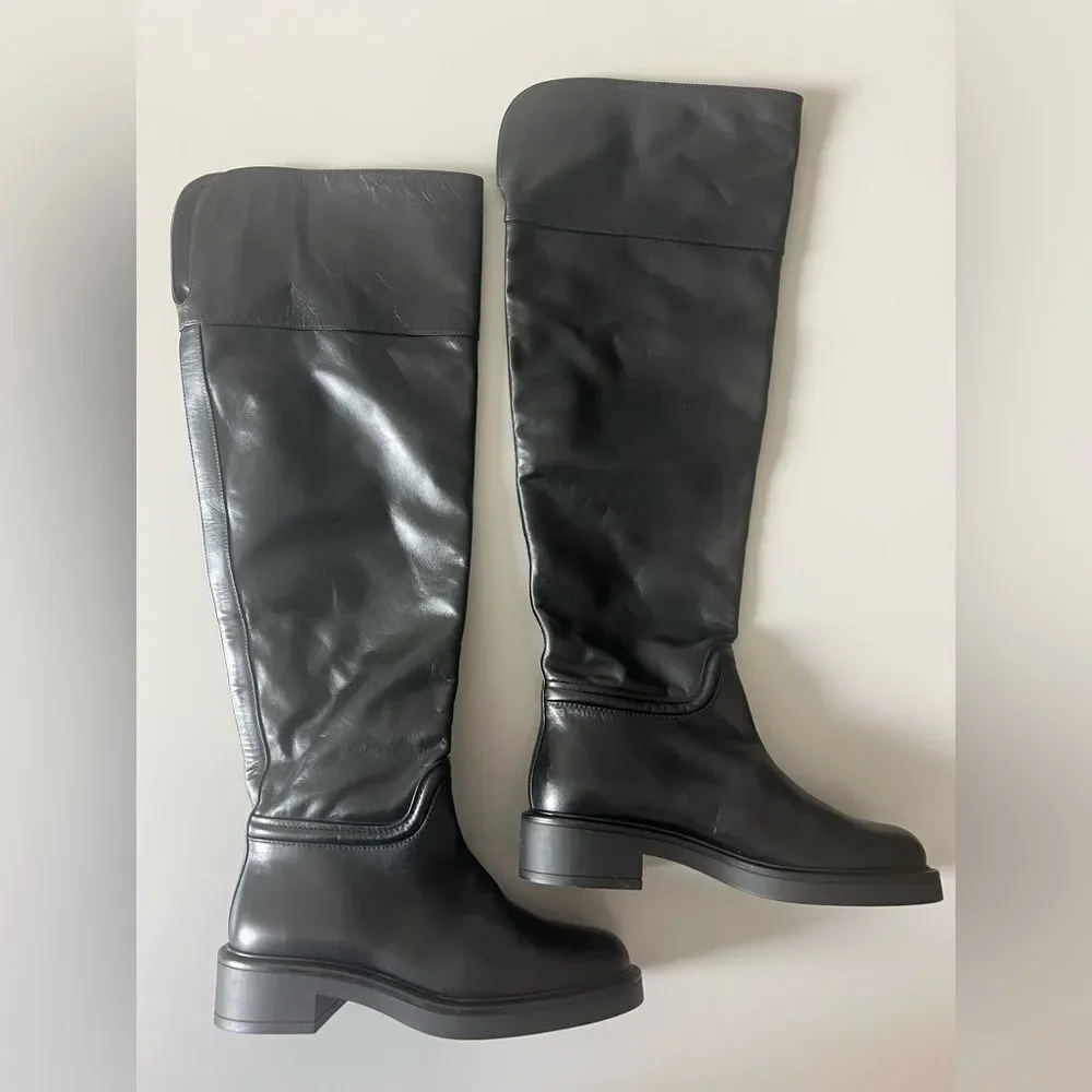 New Stuart Weitzman Celia Leather Over-The-Knee Riding Boot Black Size 6